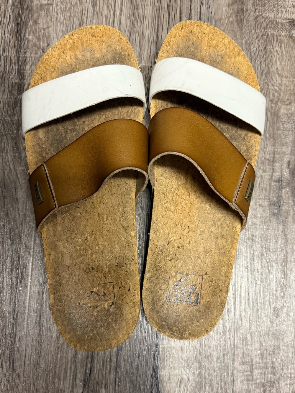 Reef Brown and White Cork Slide Sandals